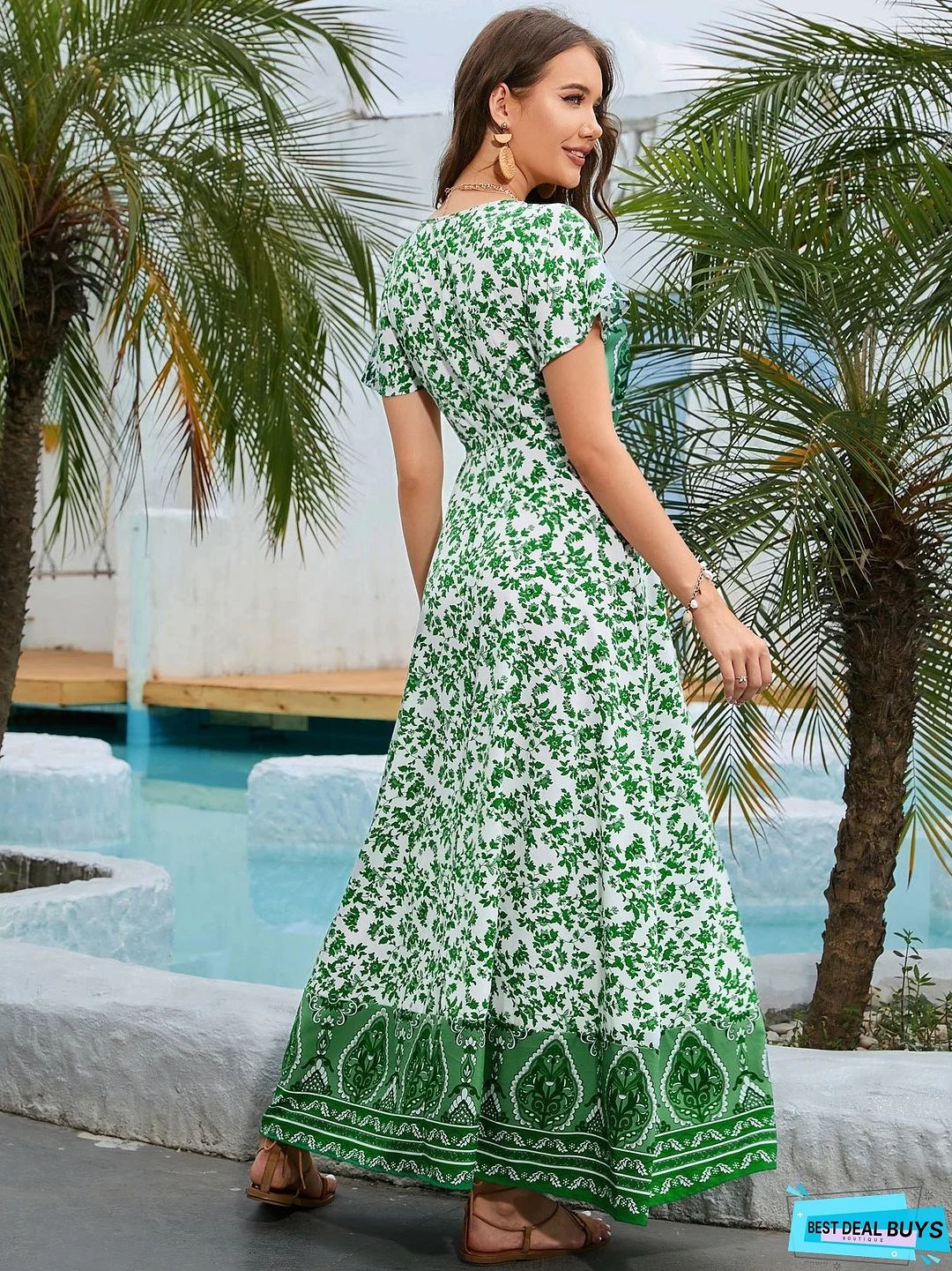 Bohemian Surplice Neck Split Maxi Dress