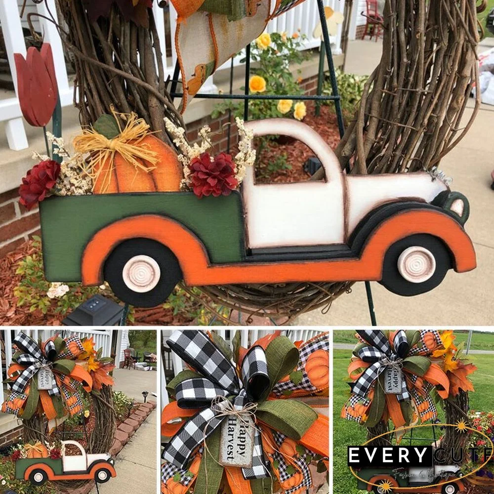 Pumpkin Car Wreath Autumn Harvest Thanksgiving Fall Garland, for Indoor Outdoor Home Car Holiday Halloween Decoration