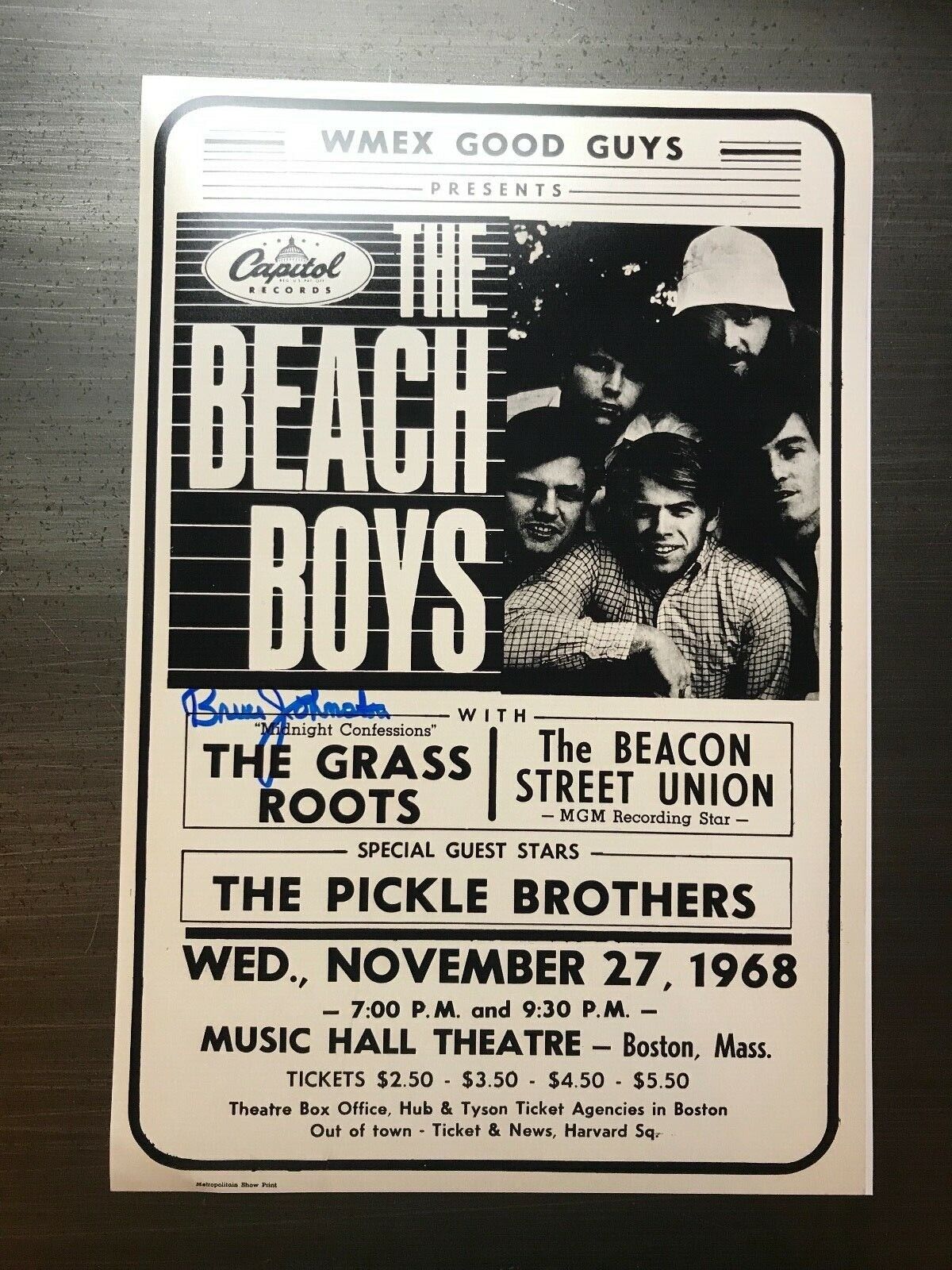 * BRUCE JOHNSTON * signed 12x18 concert poster * THE BEACH BOYS 1968 * PROOF * 2