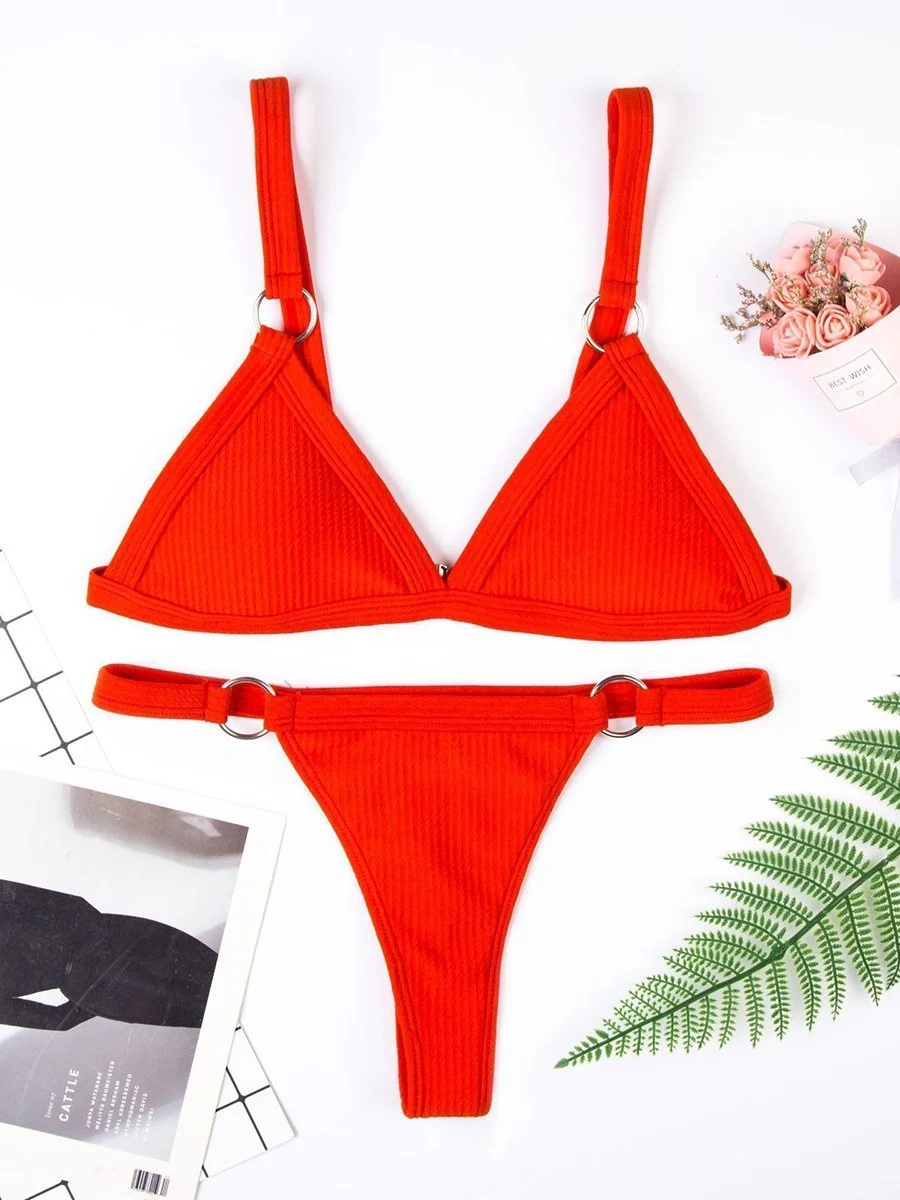 Vacation Sandbeach Sexy Pure Color Bikini Set