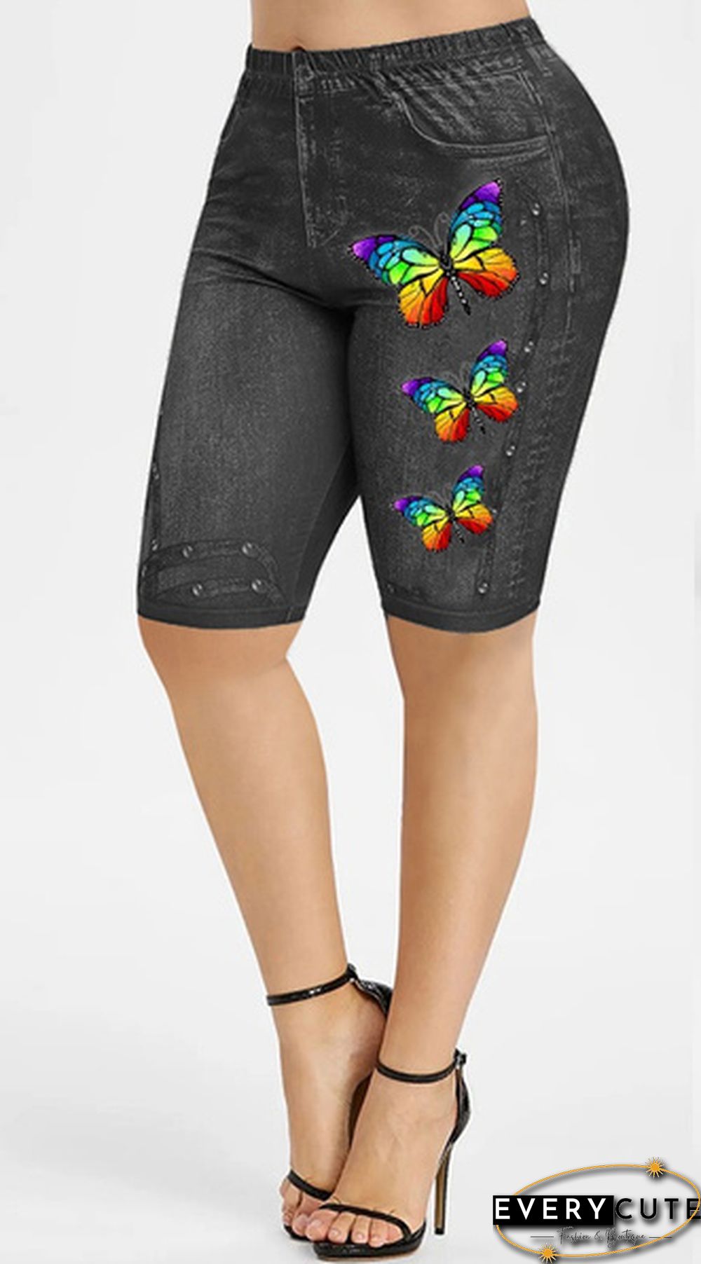 Colors New Summer Women Fashion Casaul Printed Butterfly Knee Length Jeggings Shorts Faux