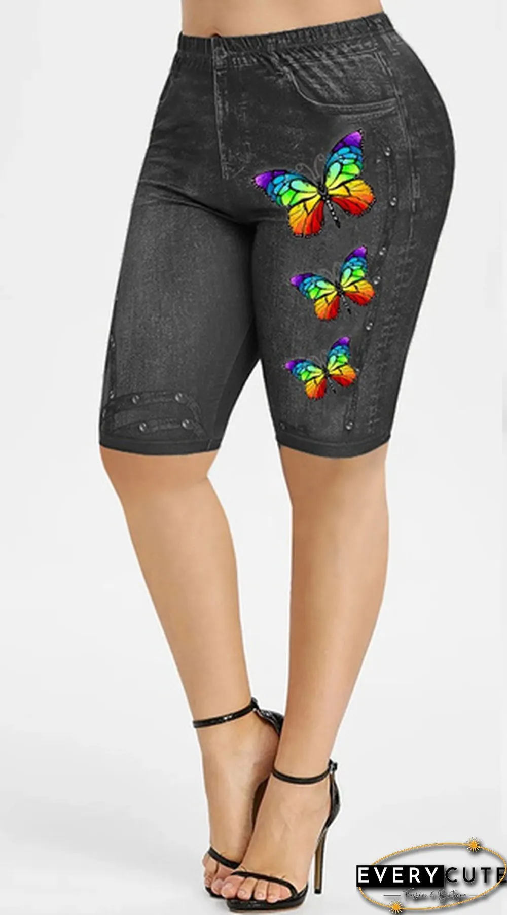 Colors New Summer Women Fashion Casaul Printed Butterfly Knee Length Jeggings Shorts Faux