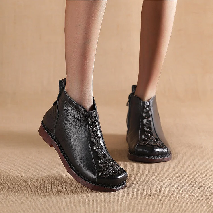 Layer cowhide autumn and winter new low-heeled casual boots QueenFunky