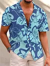 Men's Short Sleeve Lapel Shirt Hawaii Shirt Blue Gray White Men's Short-sleeved Shirt