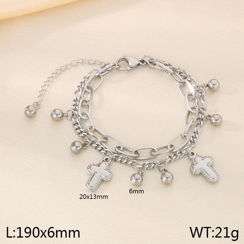 Elegant Minimalist Streetwear Cross 304 Stainless Steel 18K Gold Plated Bracelets In Bulk