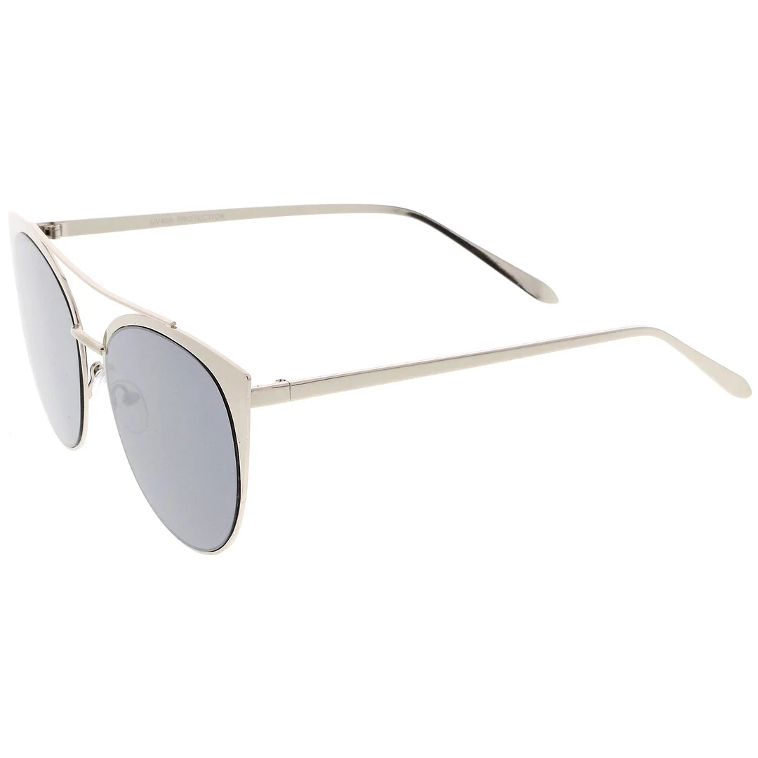 Women's Oversize Metal Crossbar Mirrored Flat Lens Cat Eye glasses 61mm