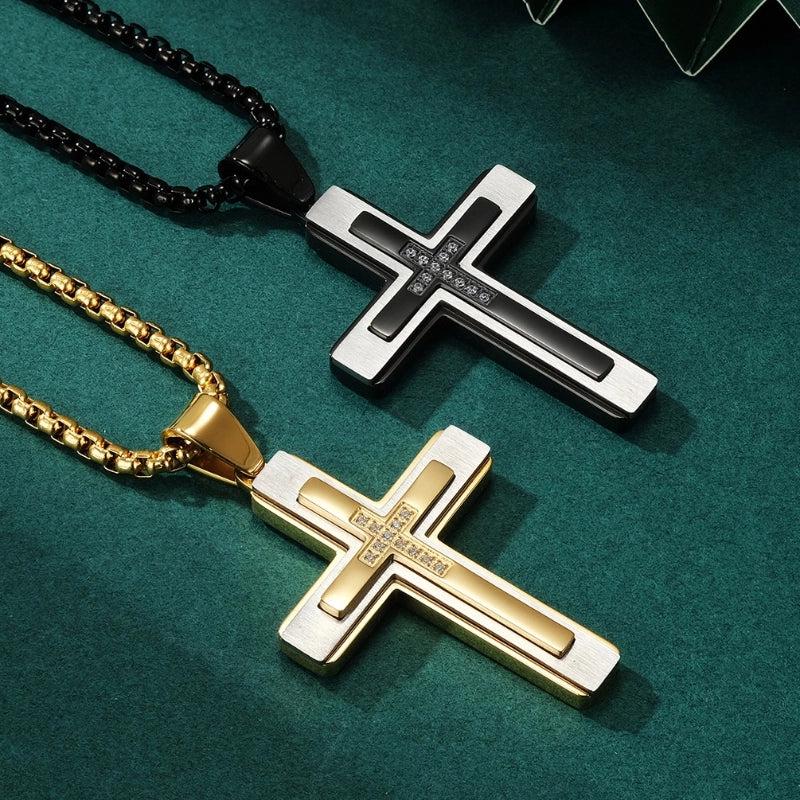 Minimalist Cross 304 Stainless Steel Plating Inlay Zircon Men's Pendant Necklace