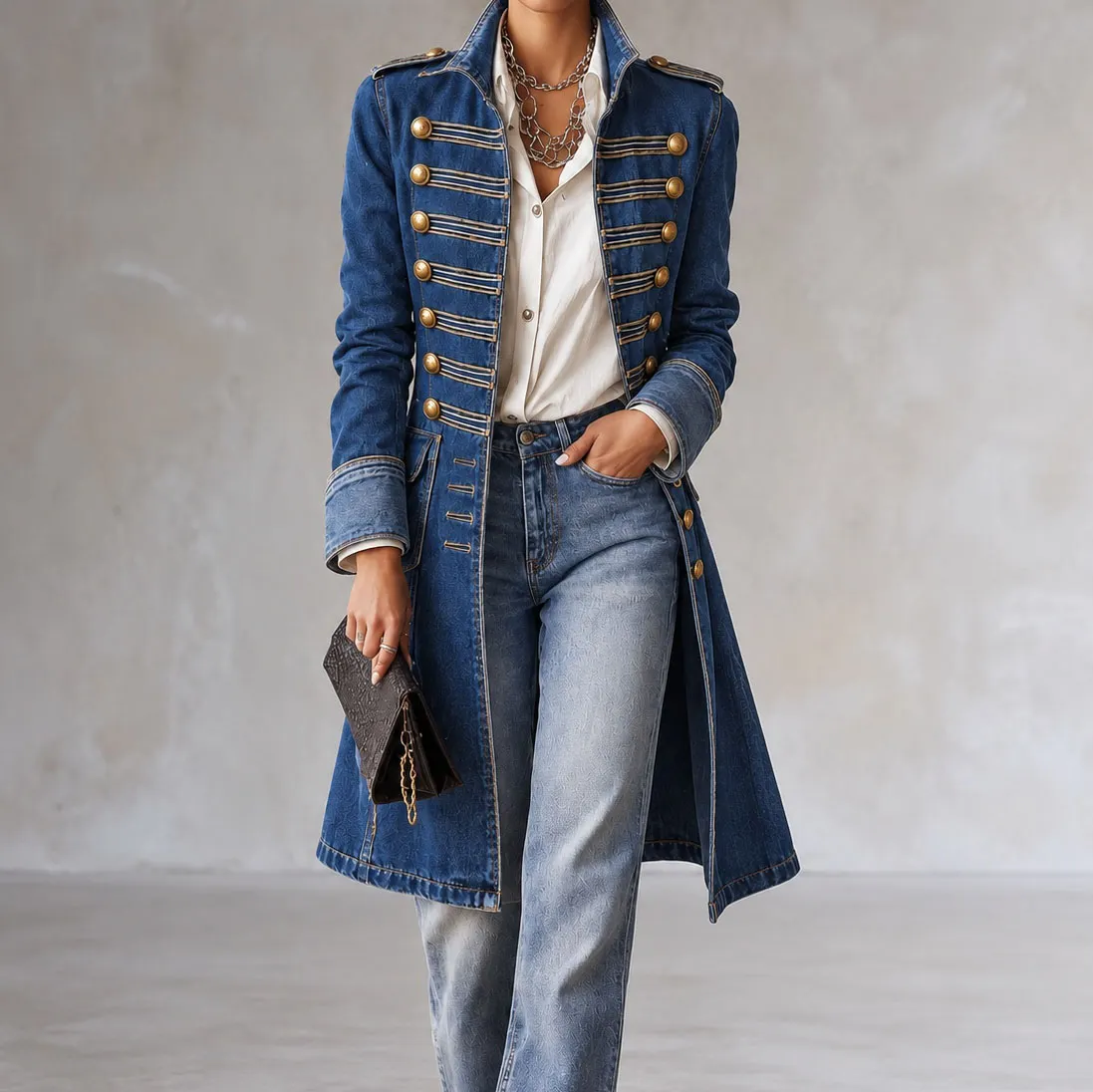 Comstylish Elegance Mid-length Denim Jacket