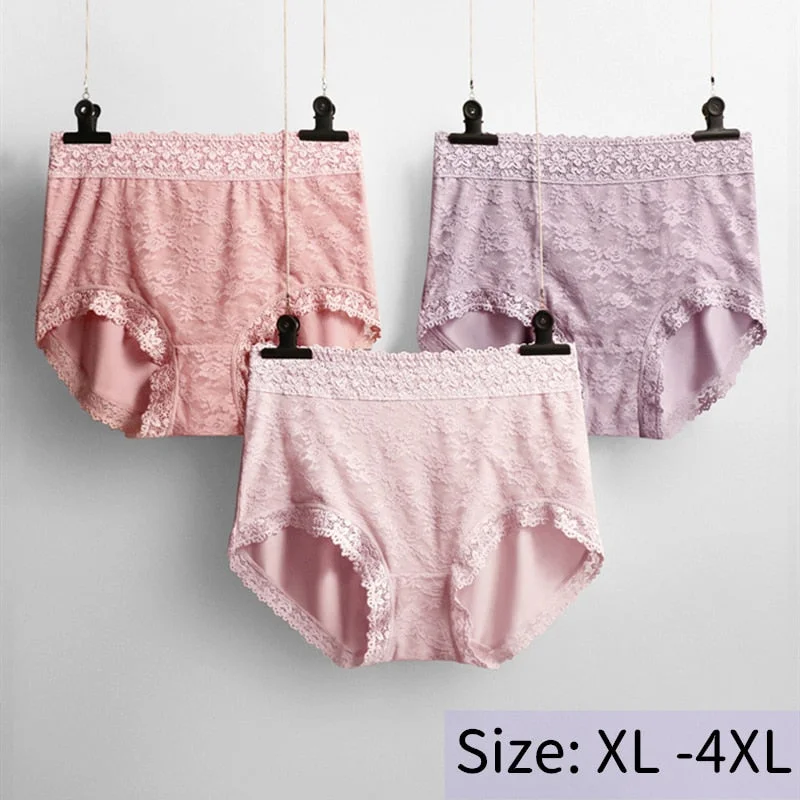 Plus Size Underwear Panties High Fit Sexy Lace High Waist  Women Butt Lifting Slimming Large Size Panties Lady Tummy Control Big