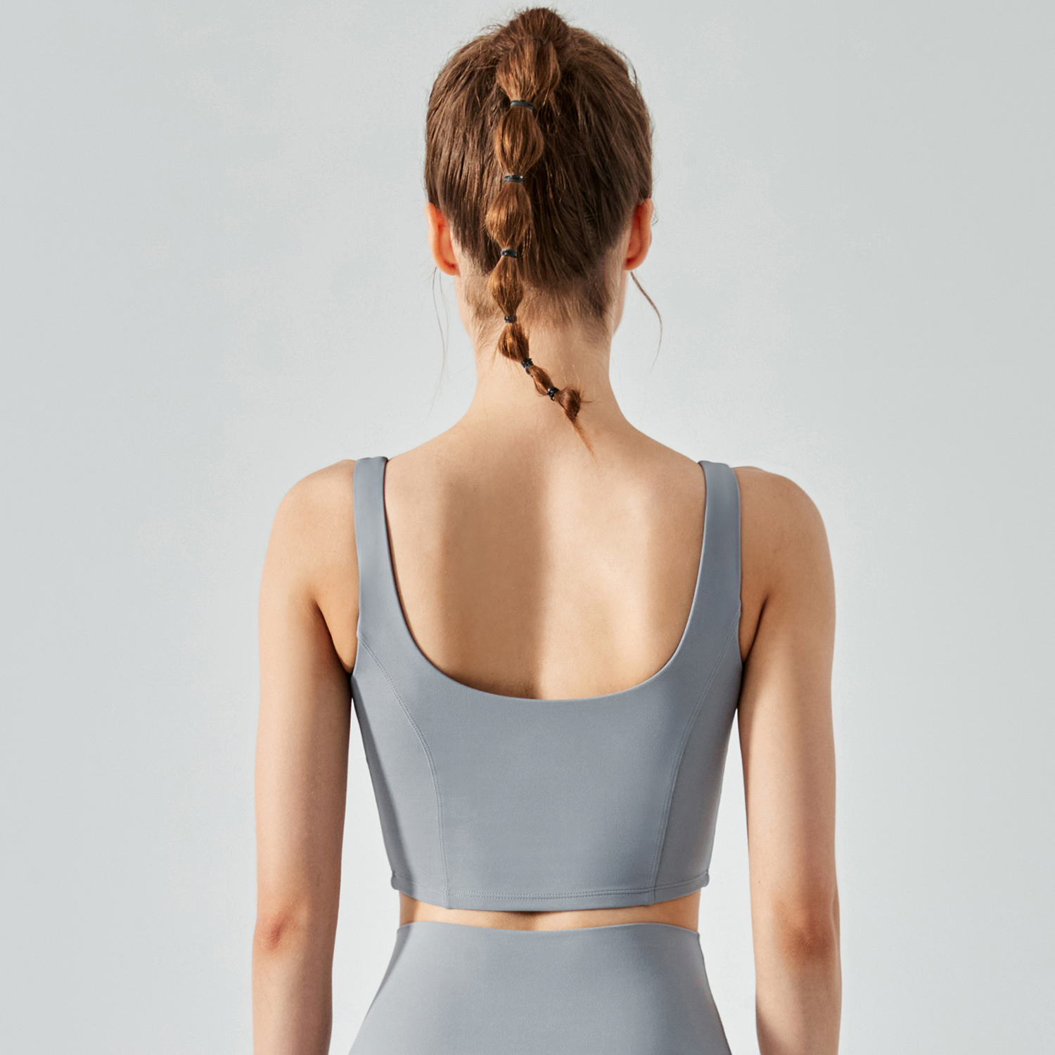 Buy Rhino Gray women's open back fishbone line design skin friendly running fitness vest with built in sports bra of high quality on Hergymclothing