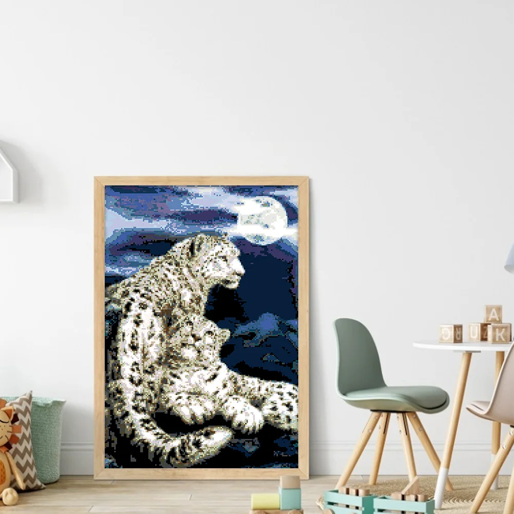 9CT Full Stamped Cross Stitch Bead Embroidery - Leopard(Canvas|40*59CM)