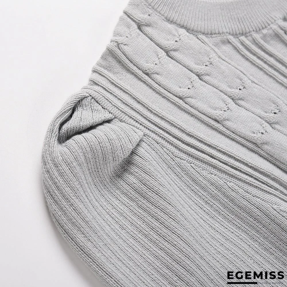 Bubble Long Sleeve Knitted Skirt Medium Long Wool Dress Black Dresses | EGEMISS