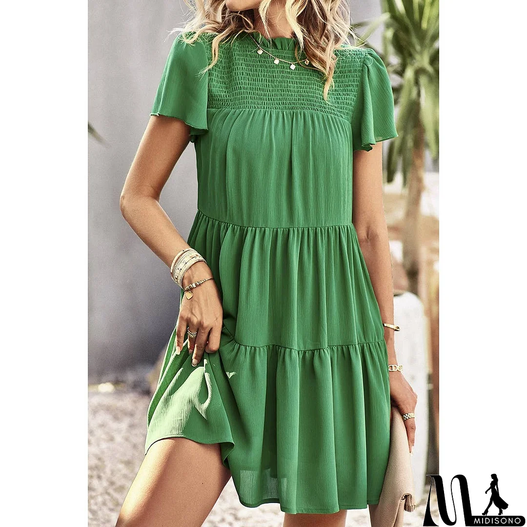 MidiSono - Loose Fit Solid Ruched Color Block Dress