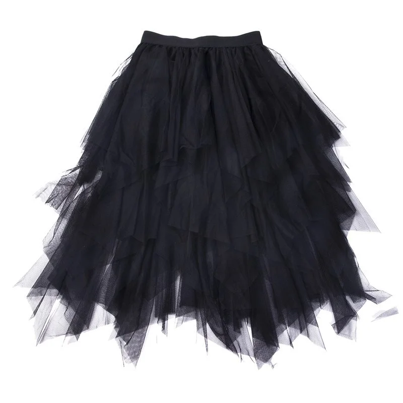 Summer Women Mesh Tulle Skirts Wraps High Waist Party Petticoat Fashion Casual Style Irregular Skirt Bottoms Holiday Lady Girl