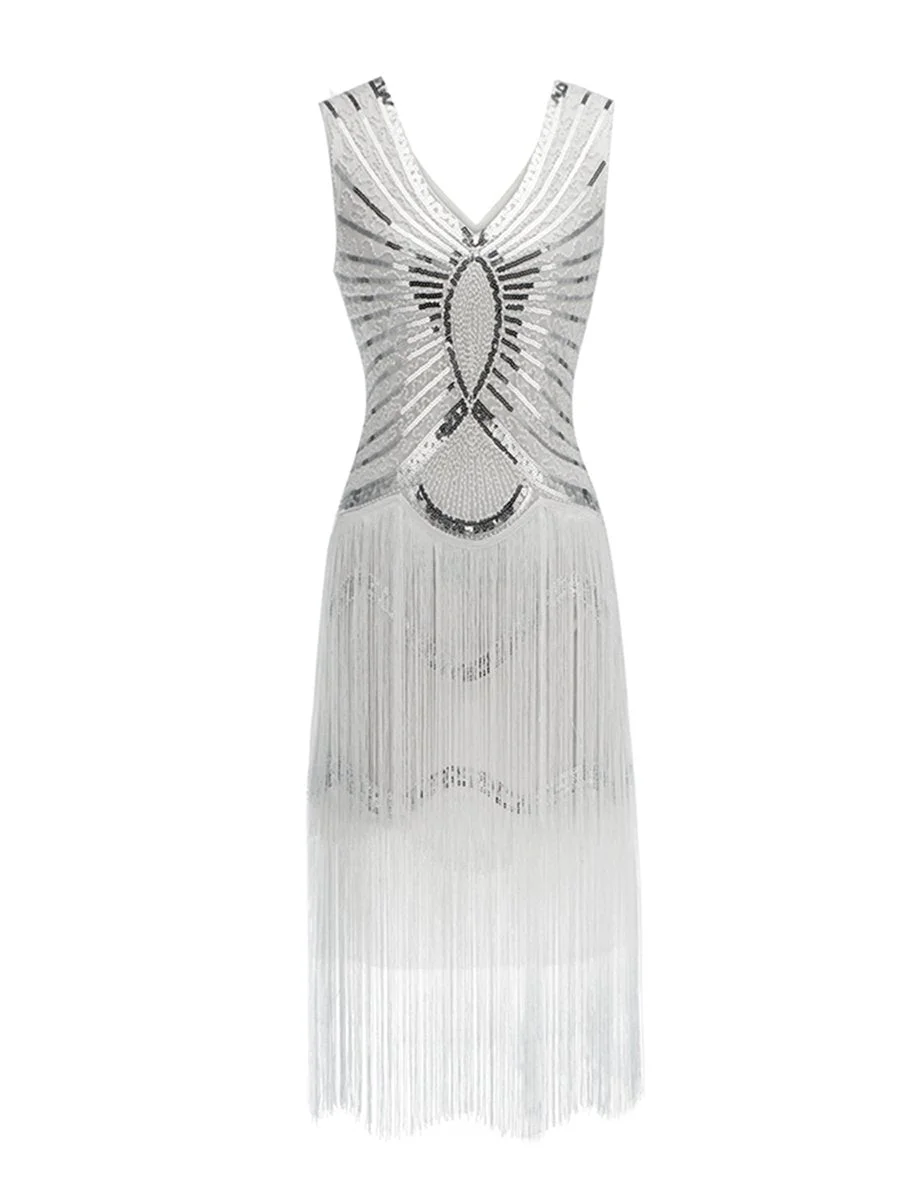 1920s V Neck Sequin Flapper Dance Dress