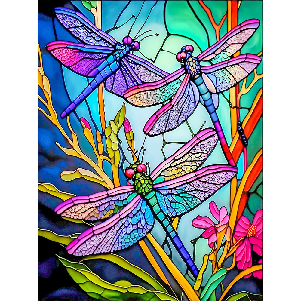 Full Round Diamond Painting - Stained Glass Dragonfly(30*40cm)