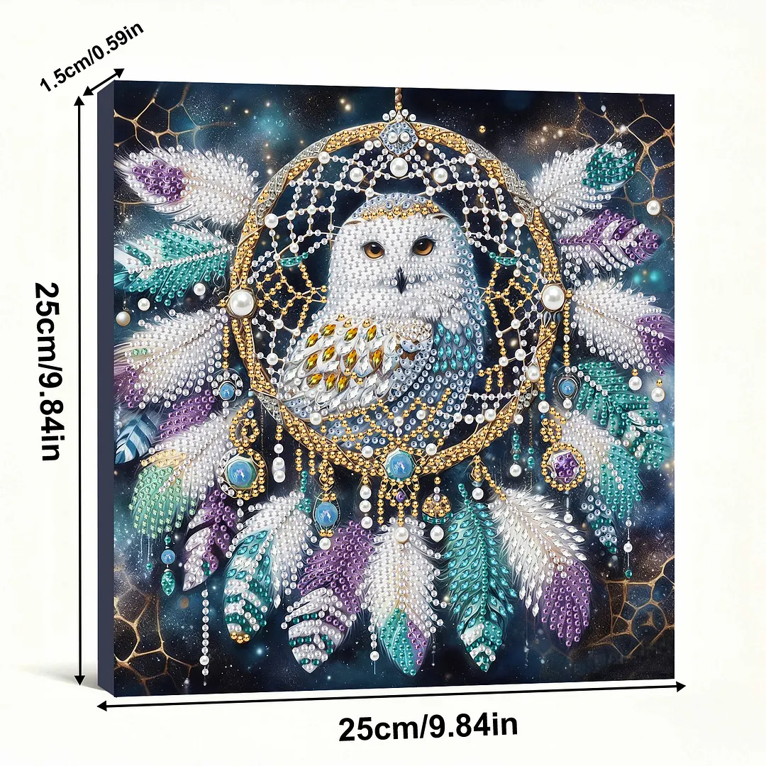 Owl Dreamcatcher DIY Art Craft Pearl Diamond Painting with Frame 9.84x9.84in Diamond Art Pearl Painting Kit for Adults Beginners Gift Idea Home Wall Decor
