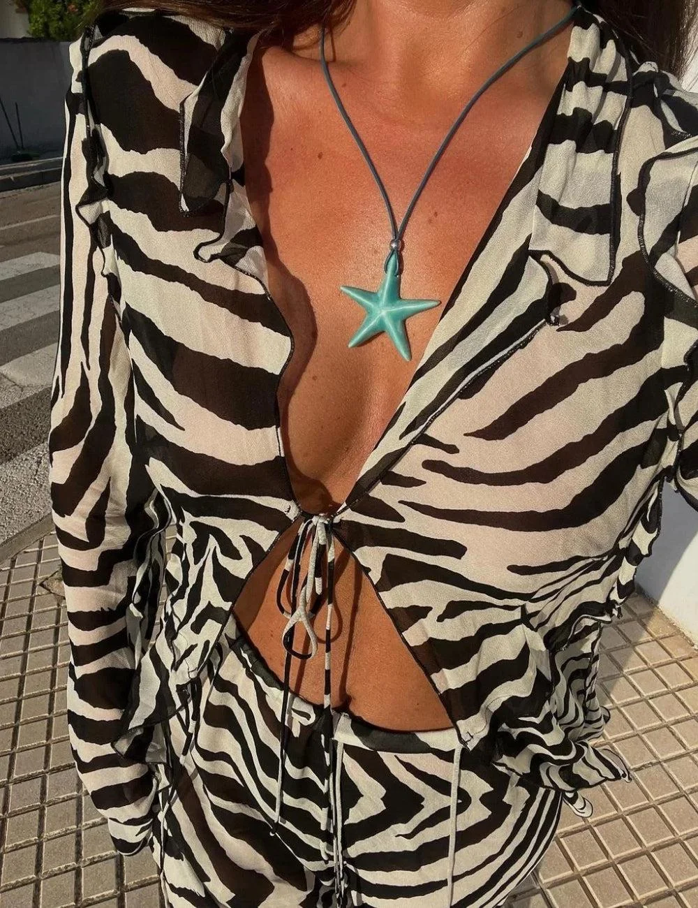 Brownm Tie Up Blouse & Pants Two Piece Set