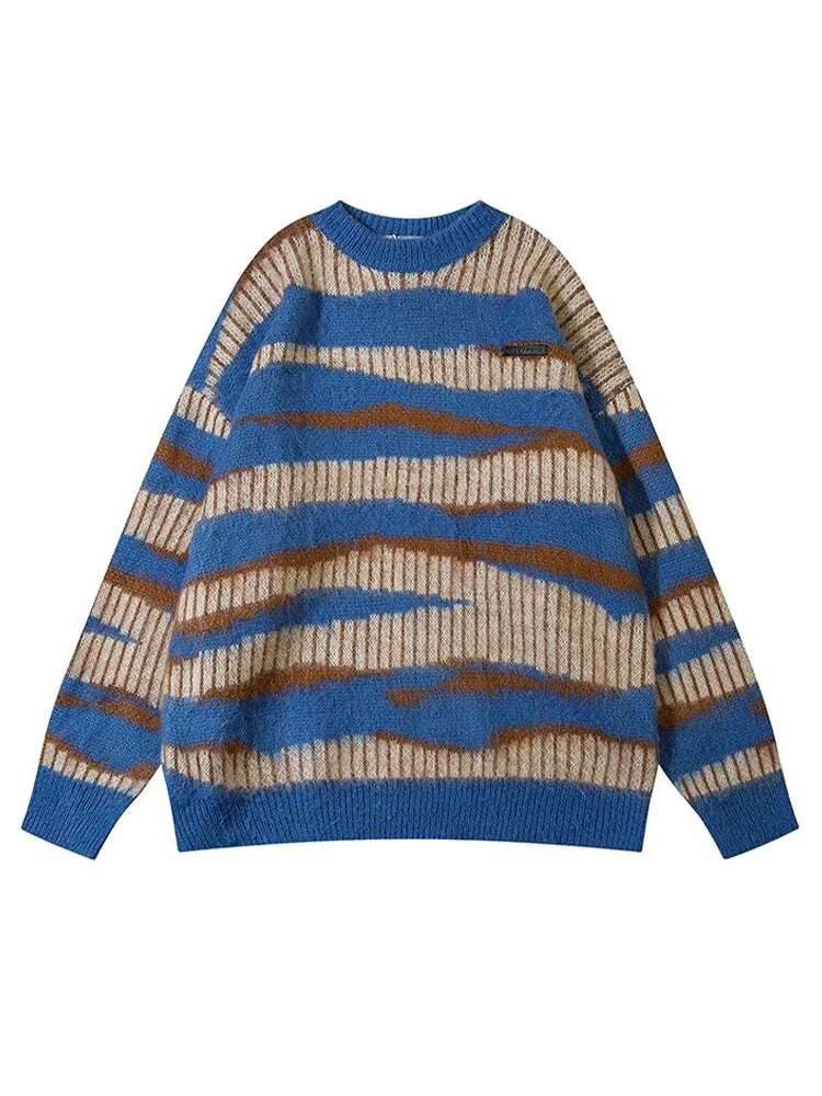 Vintage Contrast Color Sweater Women Autumn Winter Striped Mohair Sweater Female Harajuku Casual Loose Knitted Pullover Y2k Tops
