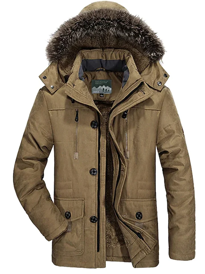 Men's Winter Jacket Winter Coat Warm Camping & Hiking Zipper Outerwear Clothing Apparel Black khaki Dark Blue-Cosfine