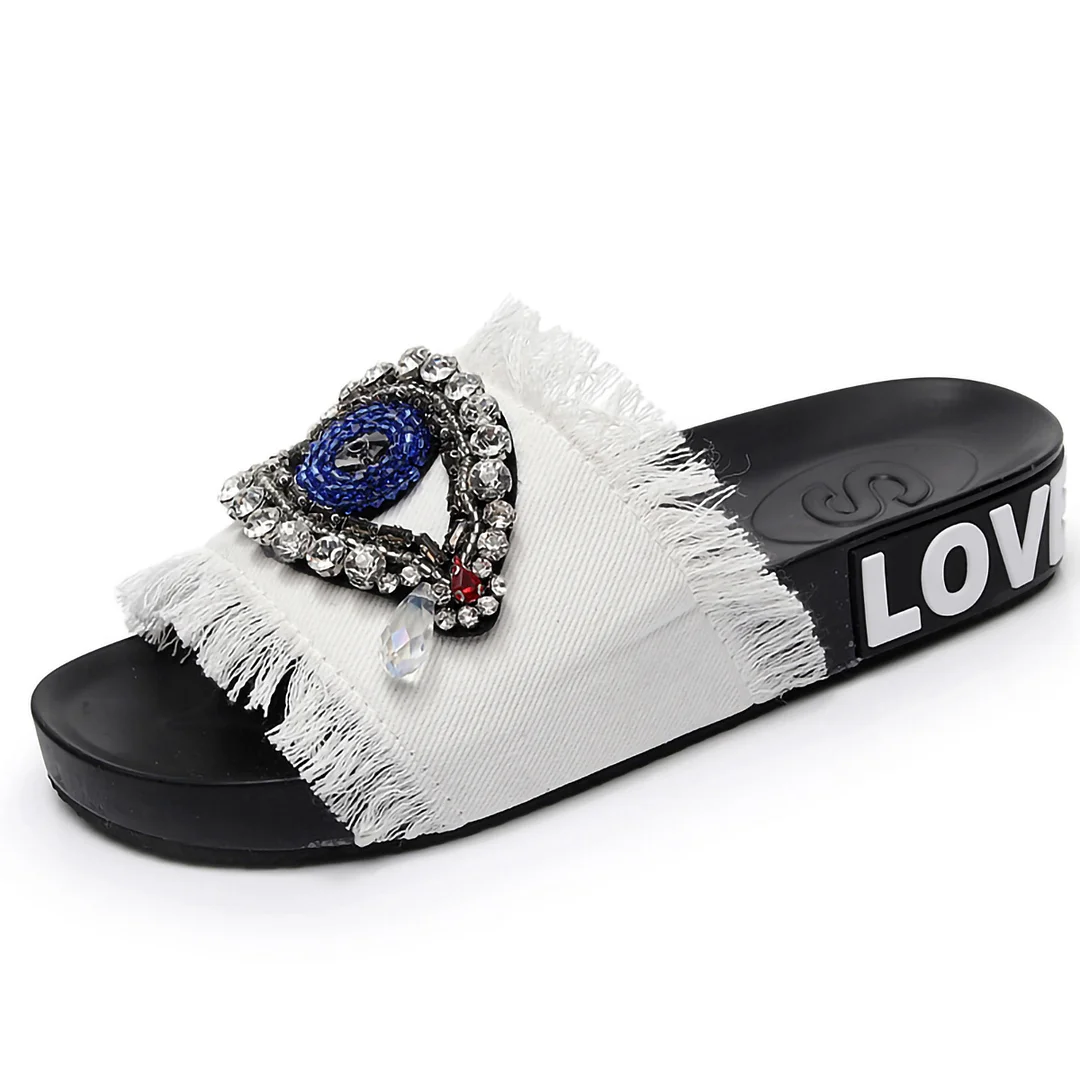 Letclo™ 2021 Summer Denim Fringe Flip-flops Thick-sole Flat-heel Casual Outdoor Slippers letclo Letclo