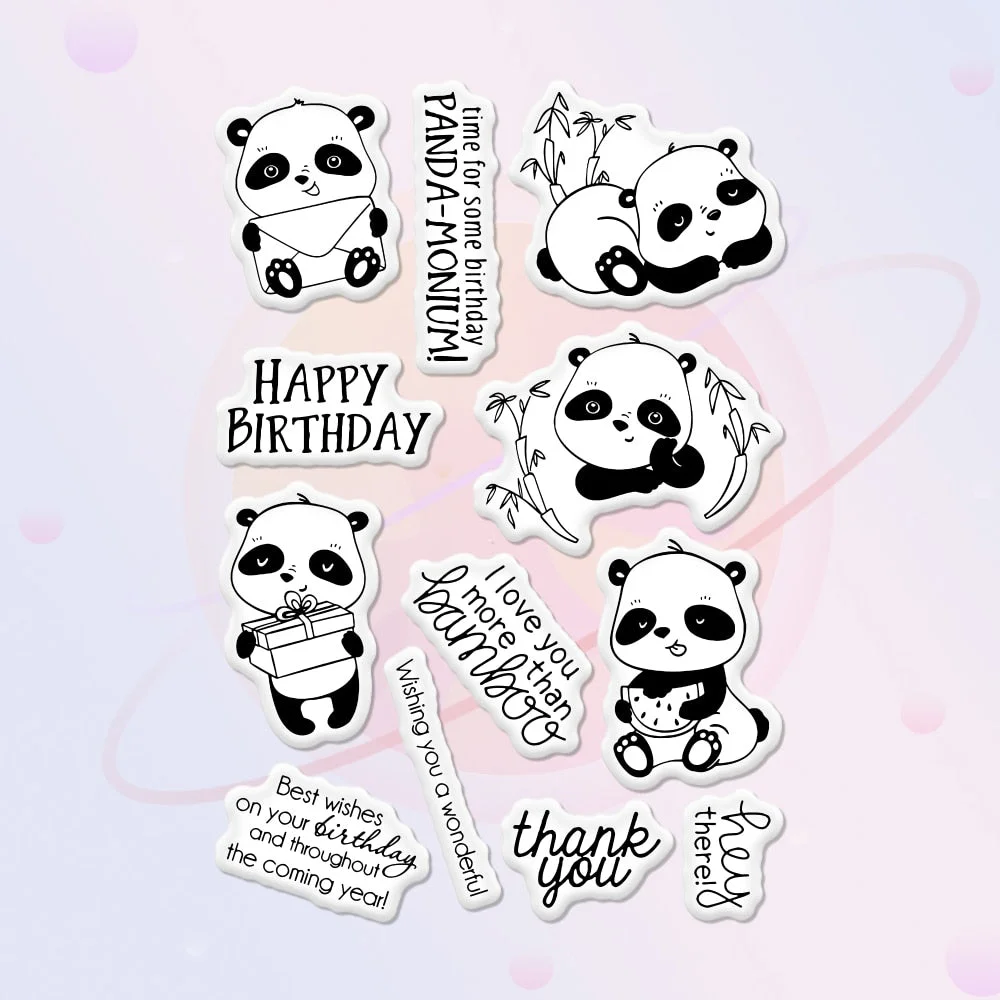 Cute Panda Bamboo Cutting Dies Clear Stamp Set Happy Birthday DIY Scrapbooking Decor Metal Dies Stamps For Handcraft Cards Gifts