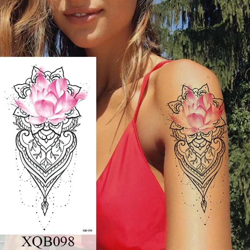 Waterproof Temporary Tattoo Sticker Flower Rose Flash Tattoos Lalash Tattoos Snake Lion Body Art Arm Fake Sleeve Tatoo Women