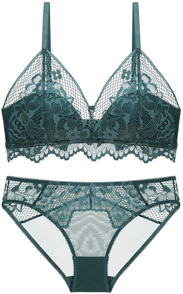 Women's Lace Triangle Bra Wirefree Lingerie Bra and Panties Set