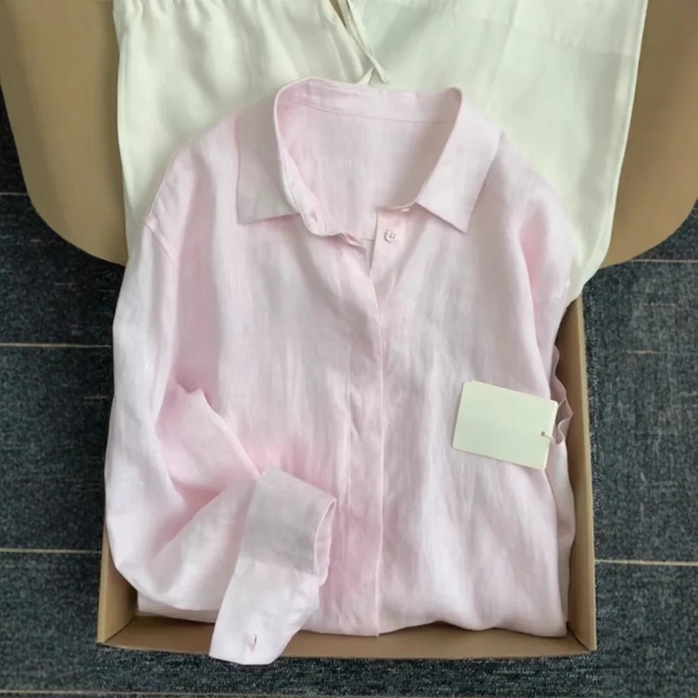 Athvotar Athvotar Linen Shirt Women's Summer Thin Old Money Liner Shirt Long Sleeve Sunscreen Cotton Top