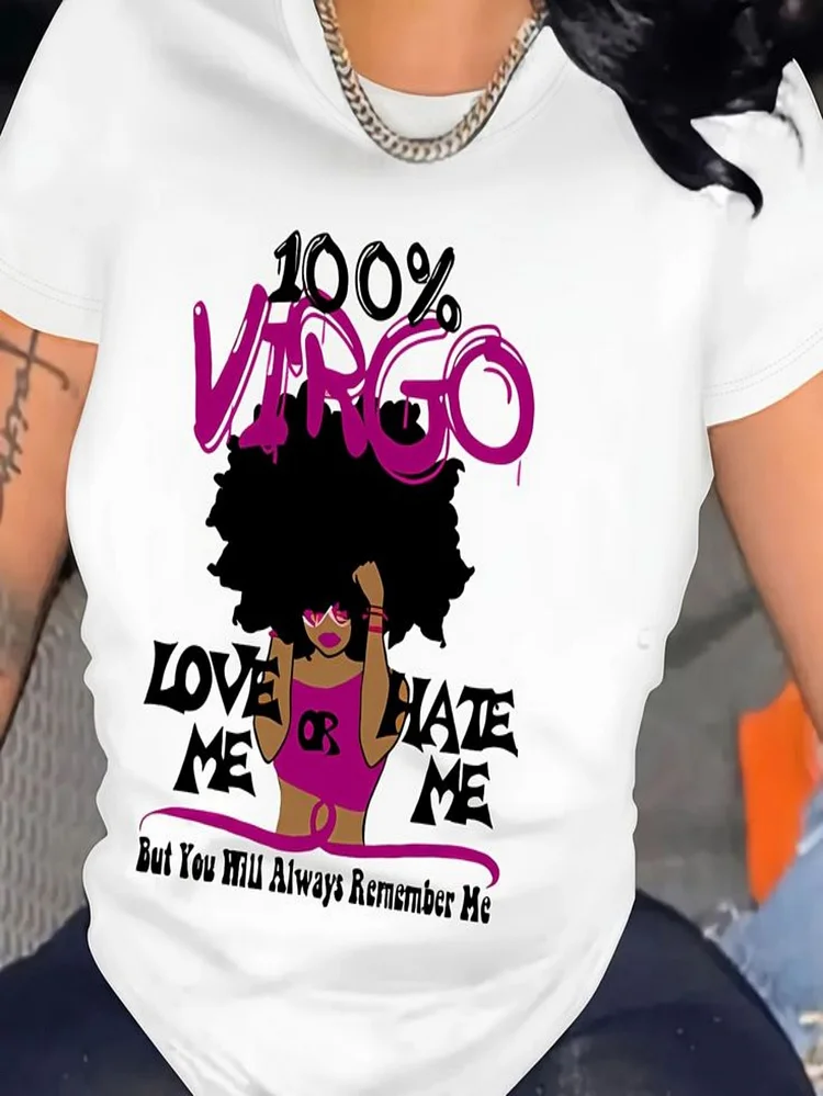Plus Size - Plus Size Women's T-Shirt - 100% Virgo Graphic With Afro-Haired Woman, "Love Or Hate Me" Quote, Breathable & Stylish Casual Tee For Spring/Summer/Fall, Everyday Tshirt | Bold Graphic Tee | Comfortable Fit, Virgo T Shirt
