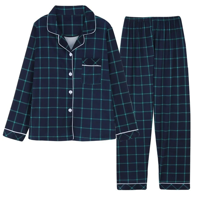 Spring and Autumn Long Sleeve Pajamas Plaid Shirt Homewear