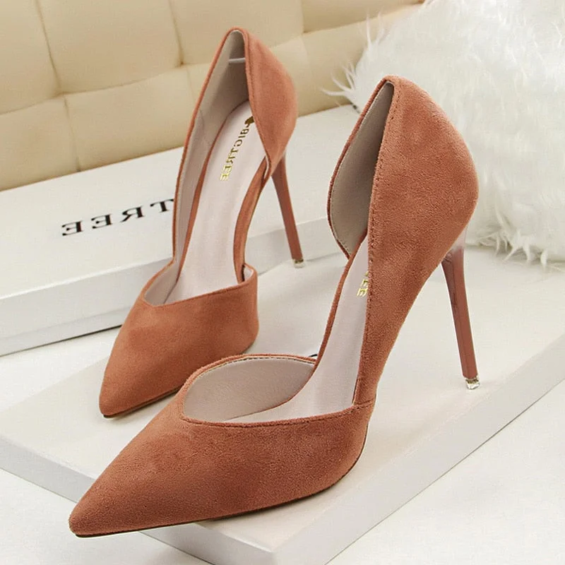BIGTREE Shoes Suede Woman Pumps Ladies Stiletto Women Shoes Red Pink Black Wedding Shoes High Heels 2022 Women Basic Pump Shoes