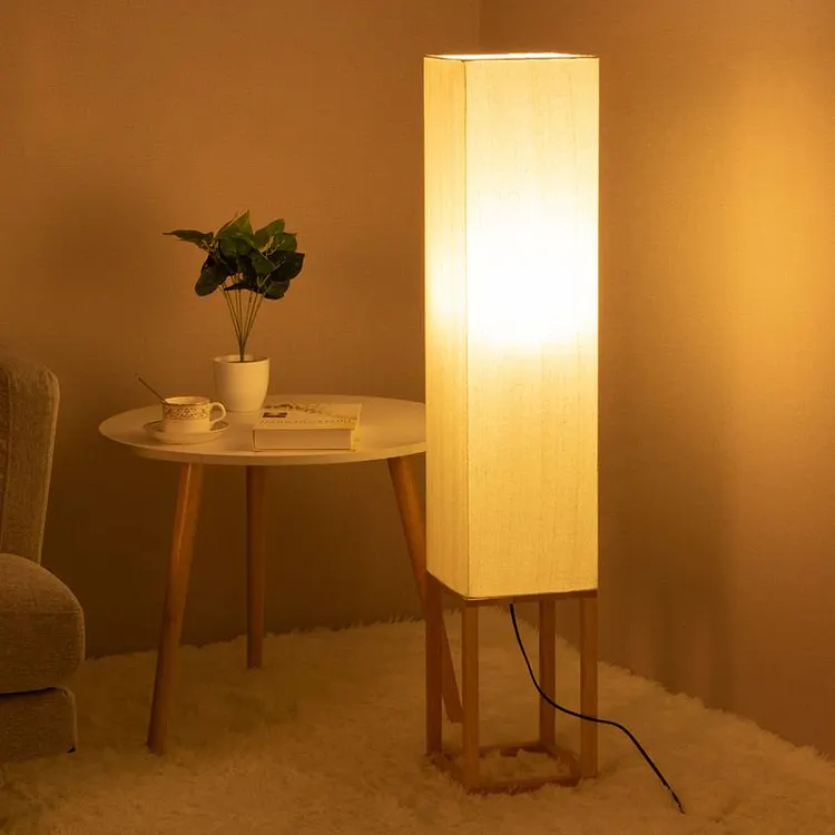 Ozawa Rectangular Floor Lamp, Wood & Textile, 119CM Long
