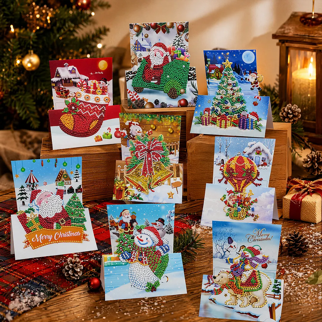 8PCS 3D Christmas DIY Diamond Painting Greeting Card Kits with Envelopes Diamond Art Greeting Cards Diamond Art Cards Kits for Adults DIY Crafts Family Friend Gifts