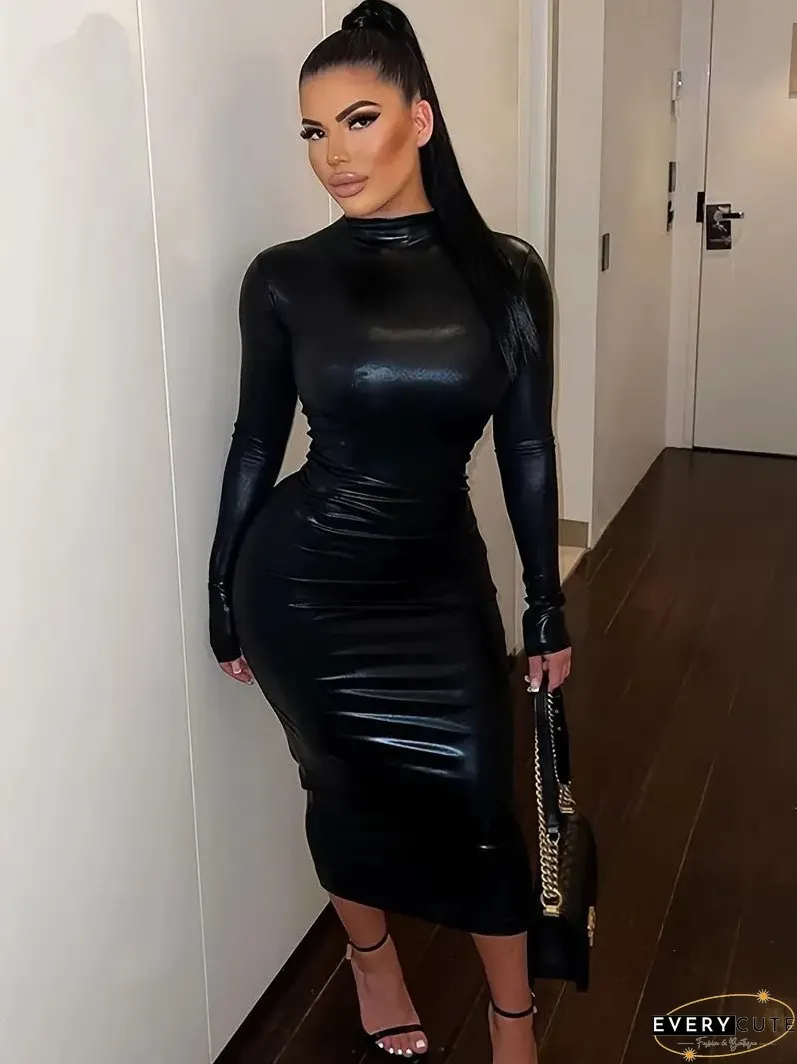 Black Bodycon Party Club Dress with Long Sleeves