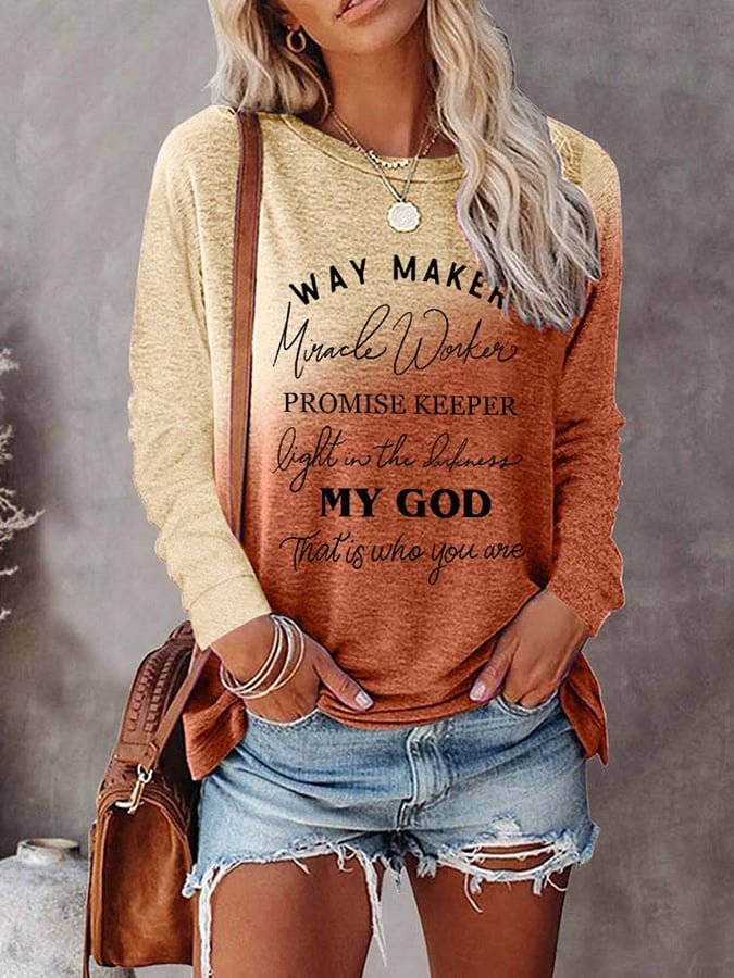 Women's Way Maker Faith Print Gradient Casual Sweatshirt