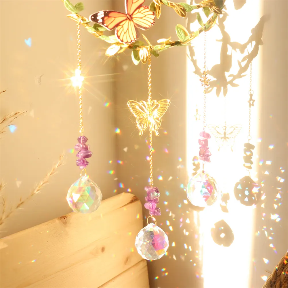 Crystal Wind Chime Prism Catchers Ornament Home Room Garden Decor (Moon 1)