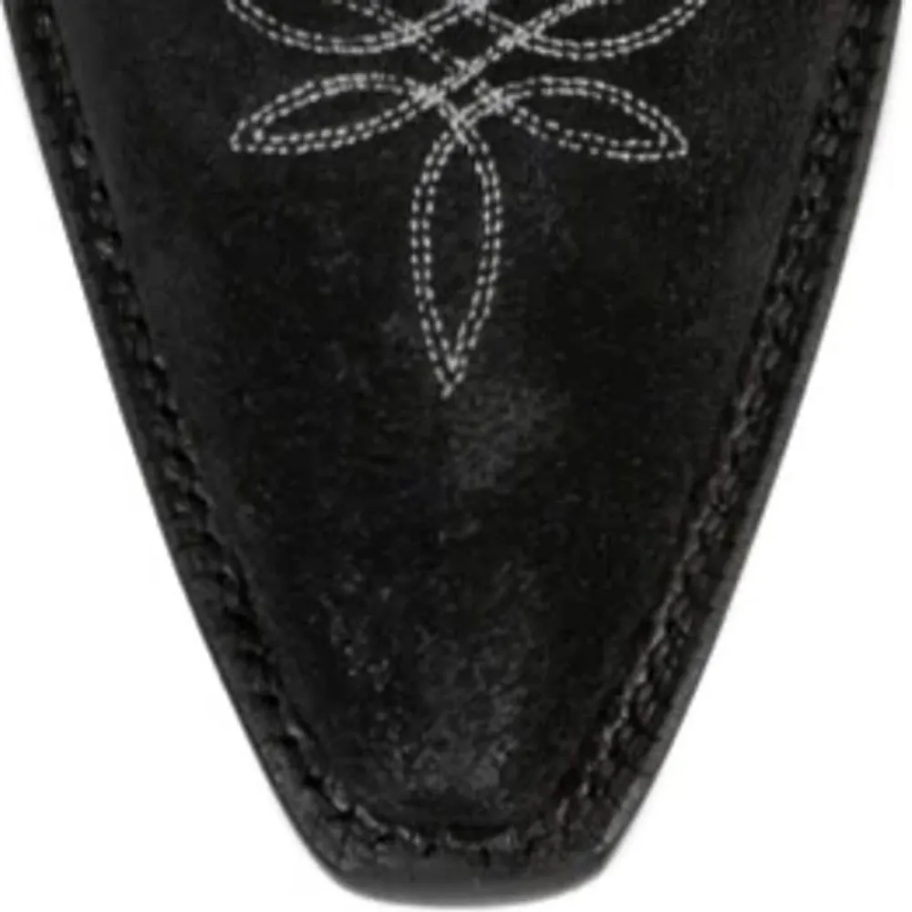 Black Snip Toe Chunky Heel Cowgirl Tall Boots with Embroidery