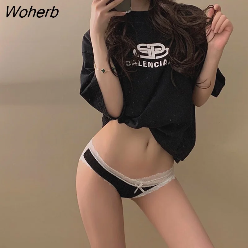Woherb Mesh Sexy Underwear for Women Low-rise Women Lace Cute Panties Briefs Breathable Female Lingerie 2021 Vamos Todos