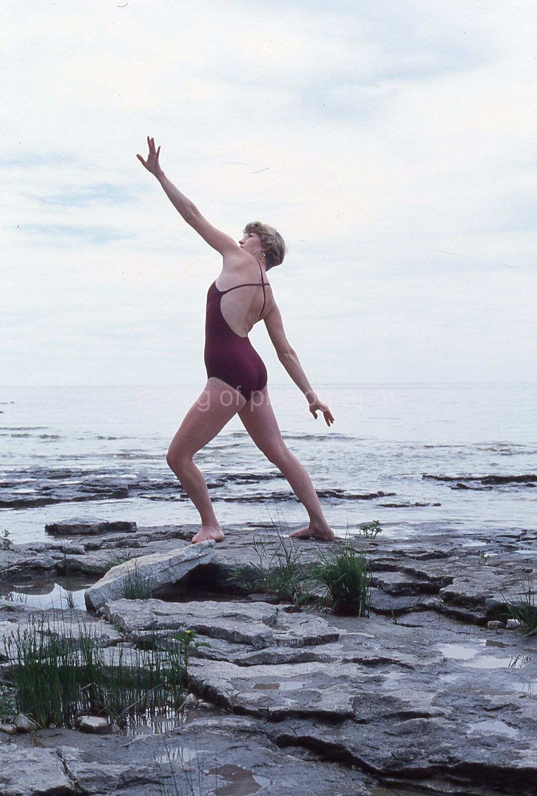 Woman On The Rocks SWIMSUIT 35mm FOUND COLOR SLIDE Original Photo Poster painting 21 T 66 J