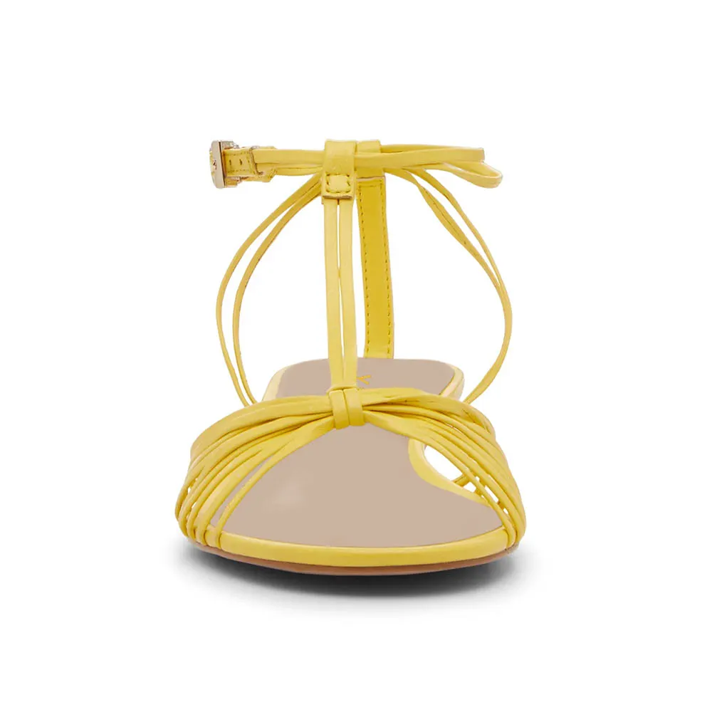 Women's Yellow Buckled Ankle Strap Open Toe Chunky Heeled Sandals