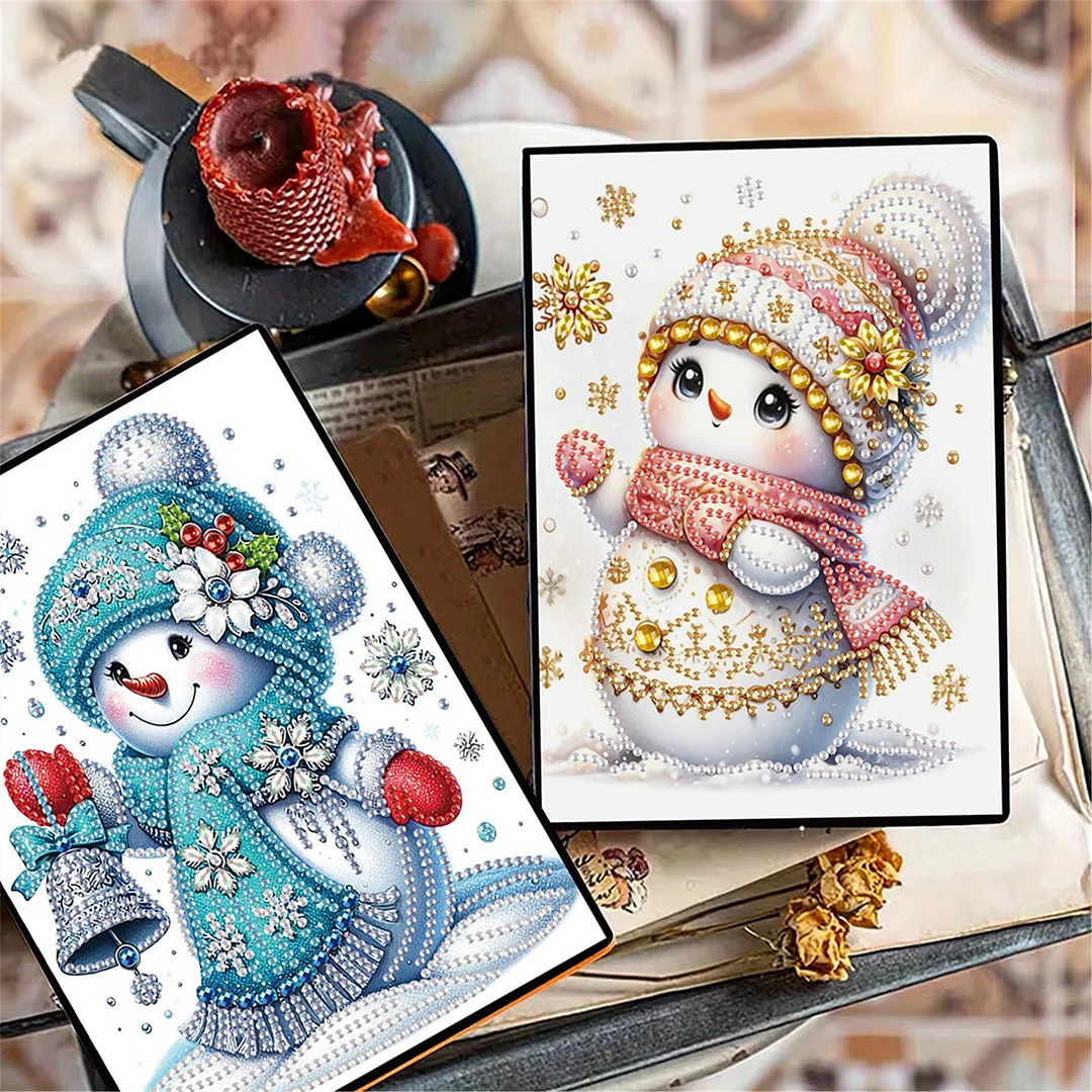 2pcs Snowman Partial DIY 50 Pages A5 Diamond Painting Notebook for Study Home