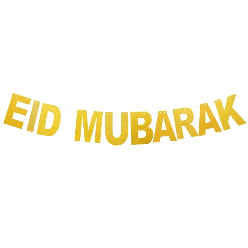 EID Mubarak Banner Glitter Star Moon Letter Paper Bunting Garland Islamic Muslim Party Ramadan Kareem Decorations for Home 2022