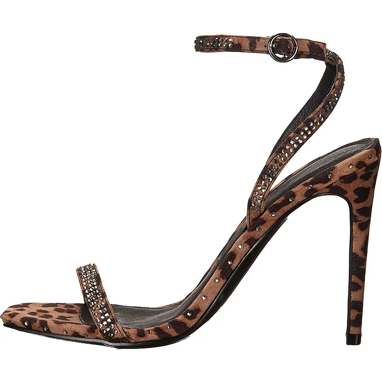 Brown Leopard Print Heels Ankle Strap Sandals |FSJ Shoes