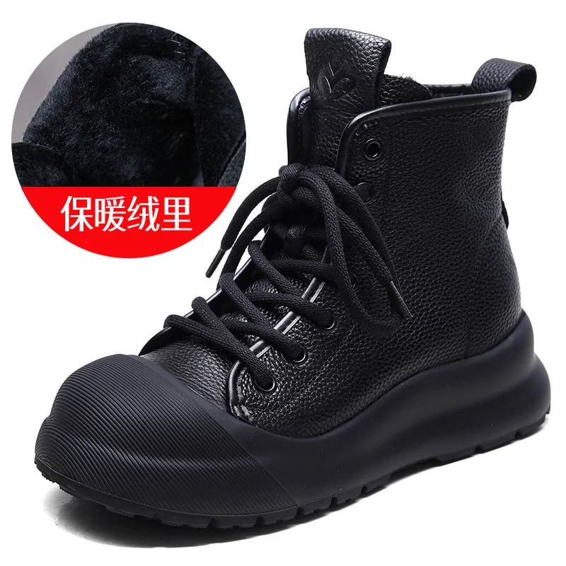 Yyvonne Cowhedular Retro Martin Boots Women 2025 Autumn And Winter New Set Of Leisure Short Boots With Round Head High-Top Shoes