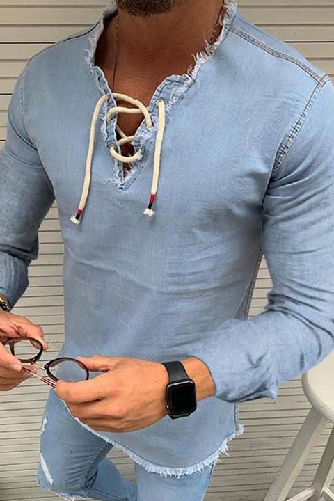 Tiboyz Men's fashion V-Neck Long Sleeve Shirt