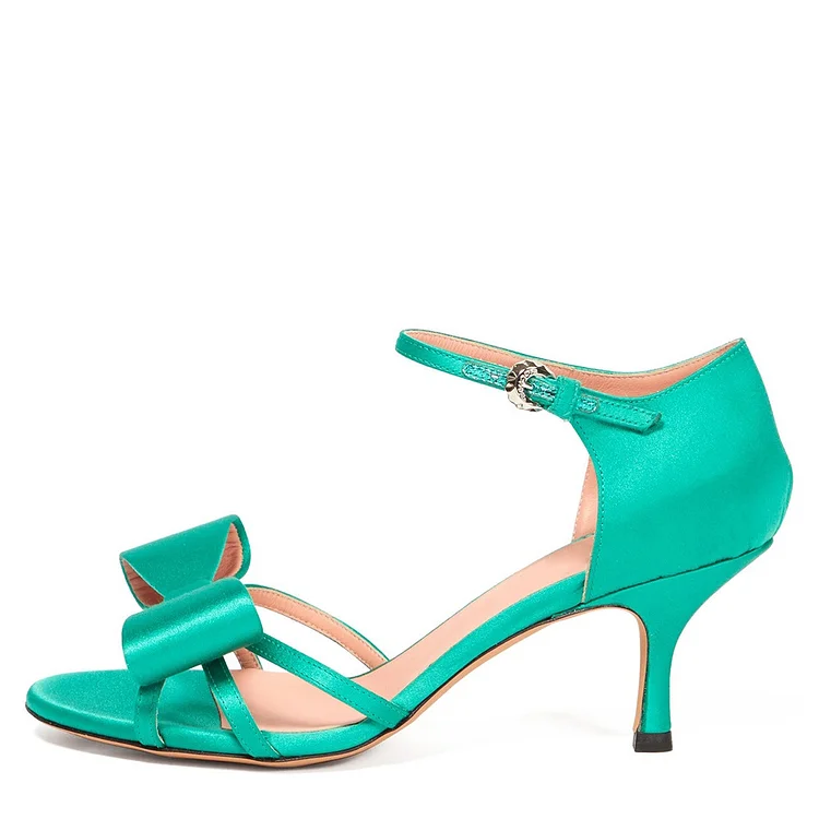 Turquoise Satin Bow Stiletto Heeled Sandals Vdcoo