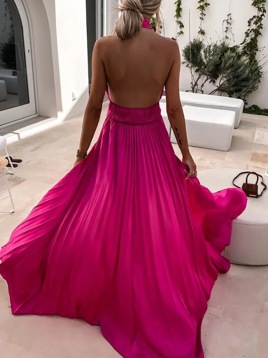 Sleeveless Cross Halter Slit Maxi Dress