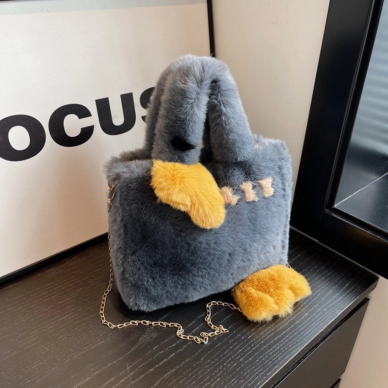 Fur Bag Portable Women’s Bag Large Capacity Cute Cartoon Big Goose Chain Shoulder Messenger Bag