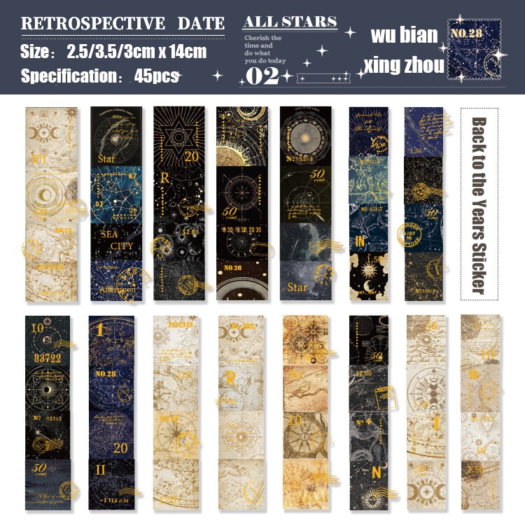 Journalsay 45 Sheets Vintage Art Bronzing Stamp Washi Paper Sticker DIY Junk Journal Scrapbooking Collage Stickers